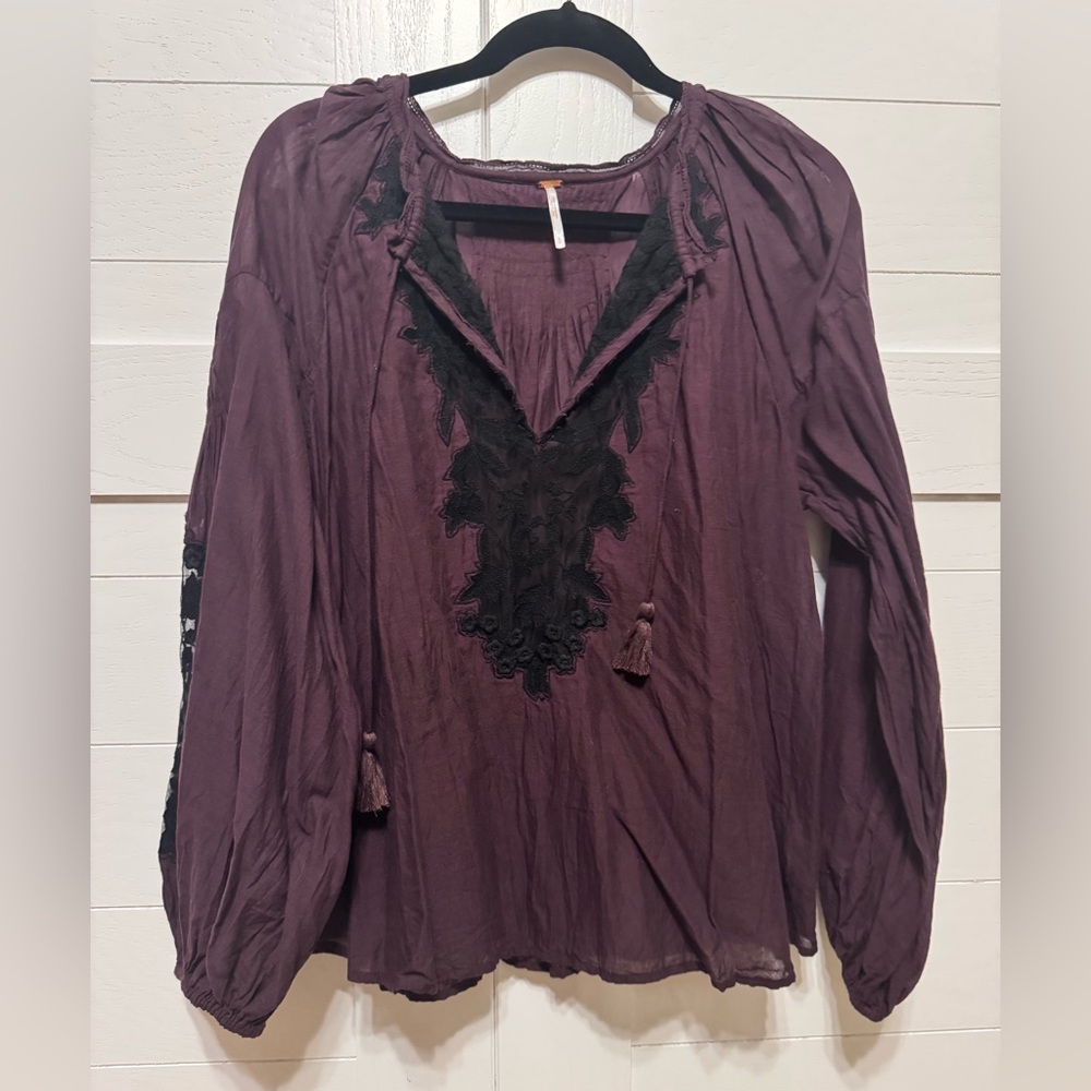 Free People Purple Ruffled Relaxed Blouse